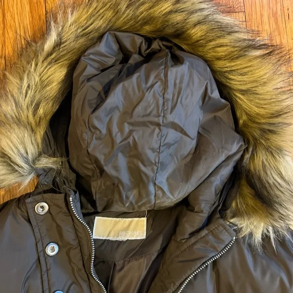Michael Kors Brown Puffer Maxi Coat with Fur Hood - Picture 2 of 3